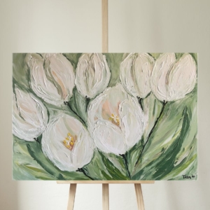 schilderij getiteld witte tulpen